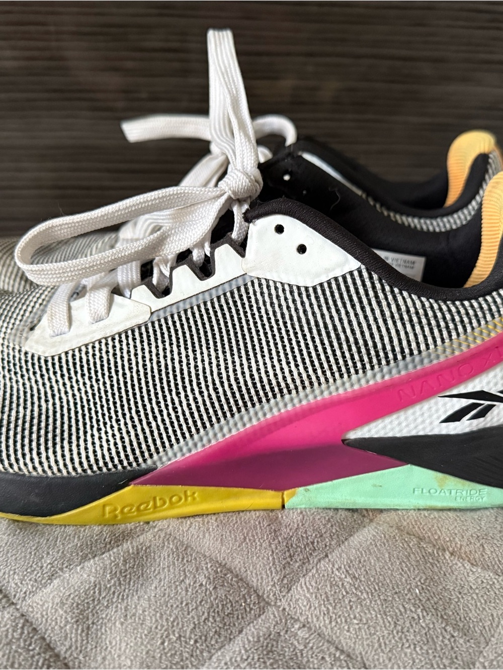 Reebok Women's Black & White Knit Training Shoe with Pink, Yellow & Mint Accents